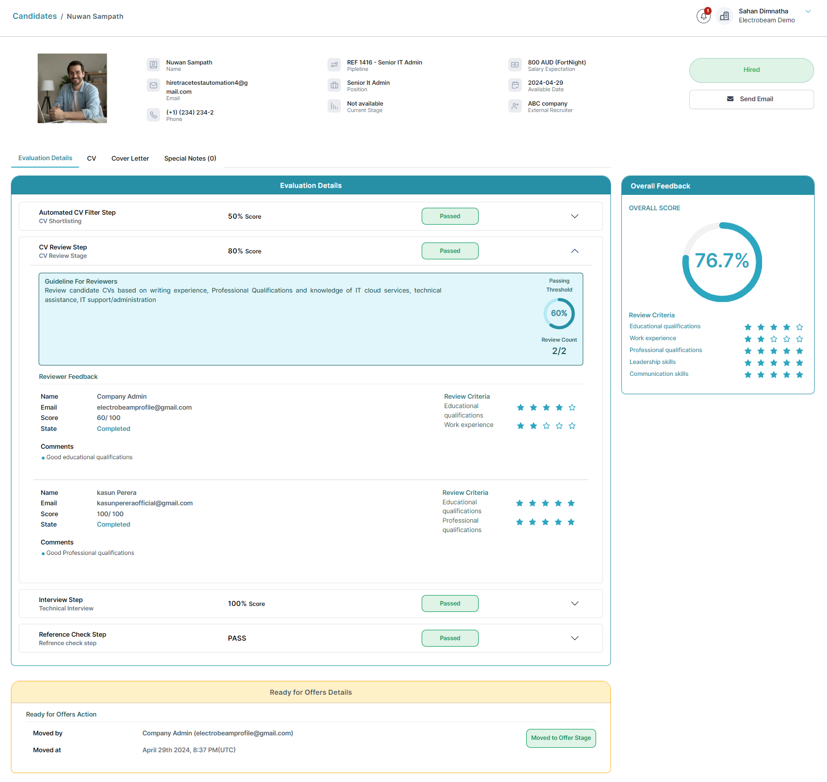 HireTrace ATS detailed candidate profiles